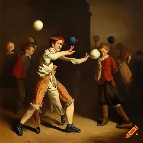 Oil Painting Of A Street Performer Juggling Colored Balls