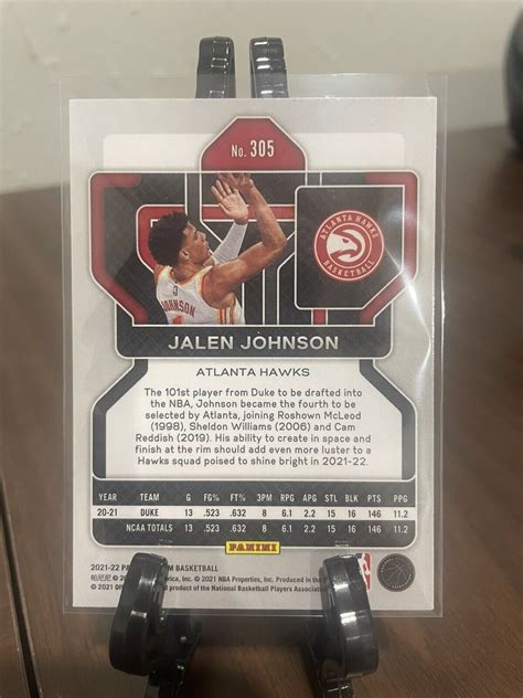 2021 22 Panini Prizm Jalen Johnson 305 Base Rookie Card Atlanta Hawks