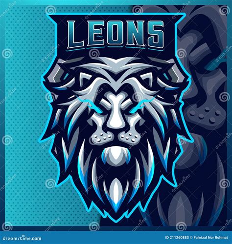 Lion Mascot Esport Logo Design Illustrations Vector Template Blue Lion