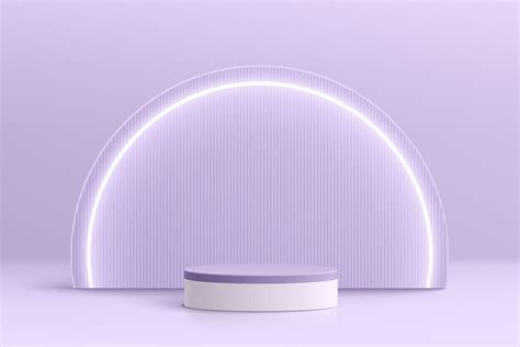 Realistic Purple And White 3D Cylinder Pedestal Podium With Glowing