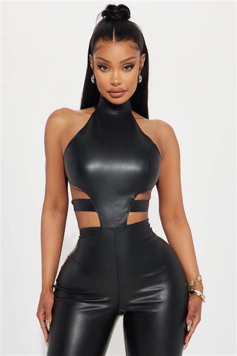 Tianna Faux Leather Jumpsuit Black Fashion Nova Jumpsuits