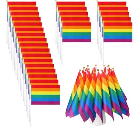 Bandera Lgbt Pride Arcoiris Gay Orgullo Mano Asta Cm Meses Sin Inter S