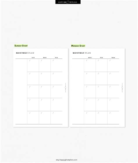 Monthly Planner Printable Insert For Personal Wide Planner Undated