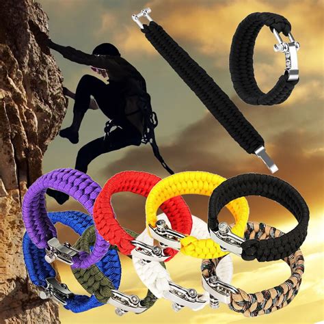 Survival Rope Paracord Bracelet Outdoor Camping Hiking Steel Shackle