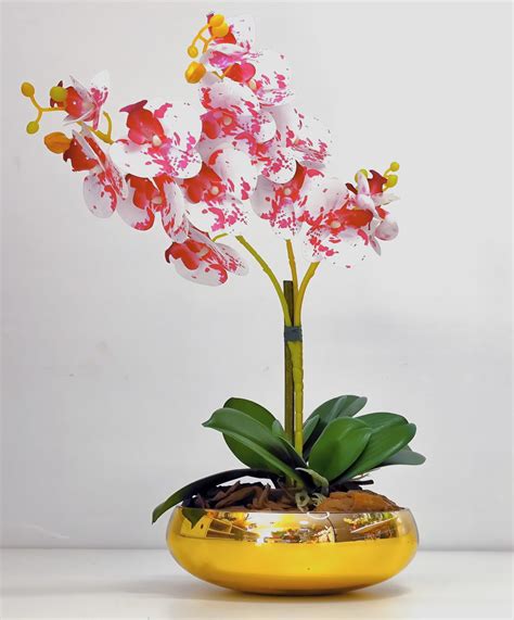 Arranjo Flores 2 Orquídeas Artificial Tigrada Rosa E Vaso Elo7