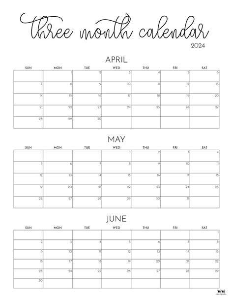 Two Month Calendar With The Words Three Month Calendar