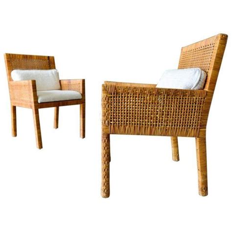 Pair Of Cane Wrapped Armchairs In The Style Of Billy Baldwin Circa