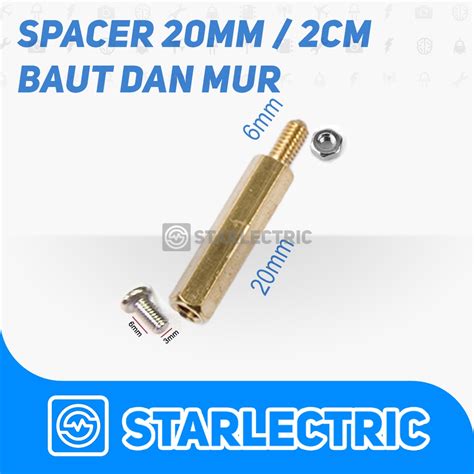 Jual Spacer Besi Kuningan M3 Hex Screw 20 6 PCB 2cm 20mm Lengkap Mur