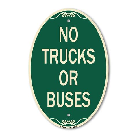 Signmission Designer Oval Series Sign No Trucks Or Buses Green And Tan 12 X 18 Heavy Gauge