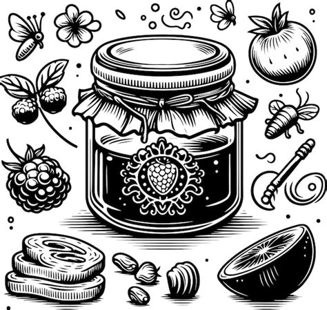 Jam Jar Black Outline Illustration Coloring Book Premium Ai Generated