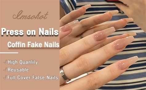 Amazon Imsohot Coffin Press On Nails Long Fake Nails Ballerina Nude False Nails Glue On