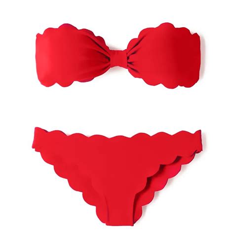 2018 Sexy Retro Red Swimsuit Wave Rim Bow Bikini Women Scalloped