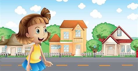 A Girl Walking Across The Neighborhood Grass Wood Sideview Vector