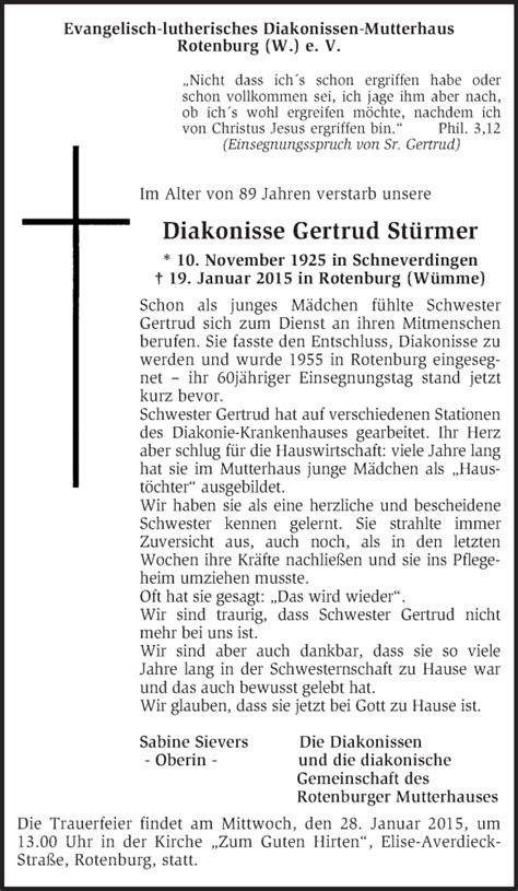 Traueranzeigen Von Gertrud St Rmer Trauer Kreiszeitung De