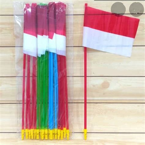 Jual ISI 20 PCS BENDERA PLASTIK MERAH PUTIH DENGAN GAGANG DAN BALON