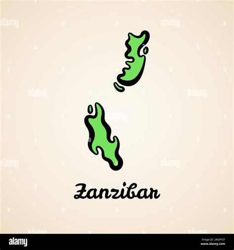 Green Simplified Map Of Zanzibar With Black Outline Stock Vector Image