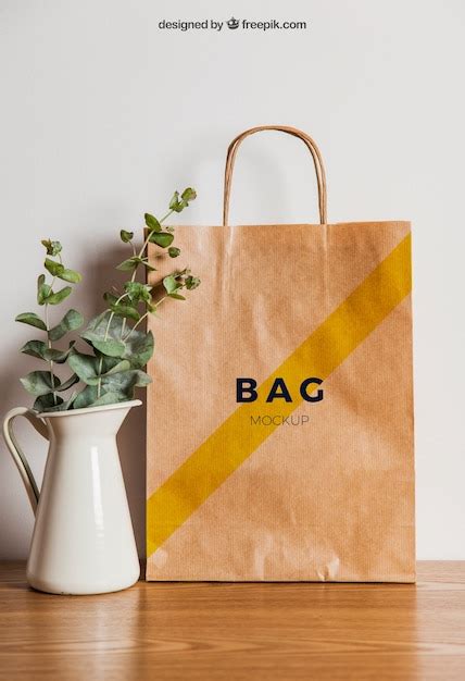 Premium Psd Paper Bag Mockup And Flower Pot