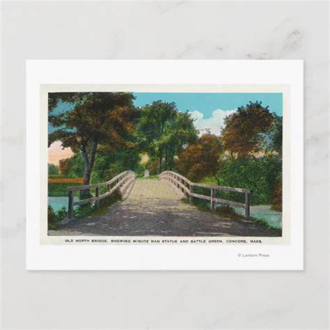 Old North Bridge View Of Minute Man Statue 2 Postcard Zazzle