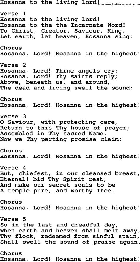 Hosanna To The Living Lord Apostolic And Pentecostal Hymns And Gospel Songs Lyrics And Pdf