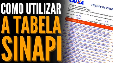 Como Utilizar a Tabela SINAPI Orçamento de Obras ALEX WETLER YouTube