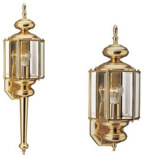 1 Light Wall Lantern Polished Brass Traditional Outdoor Wall Lights