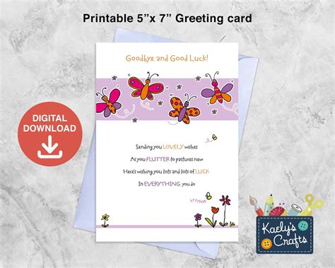 Goodbye And Good Luck Printable Card With Butterflies And A Etsy