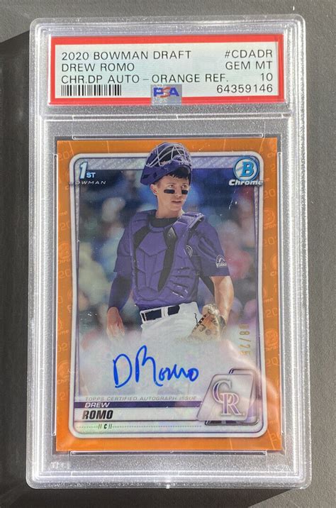 Drew Romo 2020 Bowman Draft CDA DR Chrome DP Auto Orange Refractor