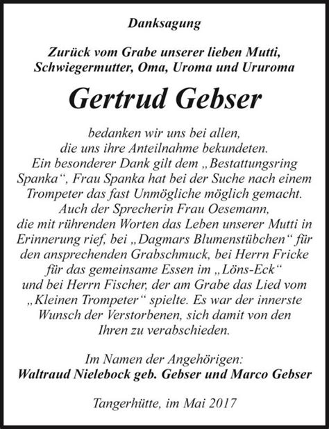 Traueranzeigen Von Gertrud Gebser Abschied Nehmen De