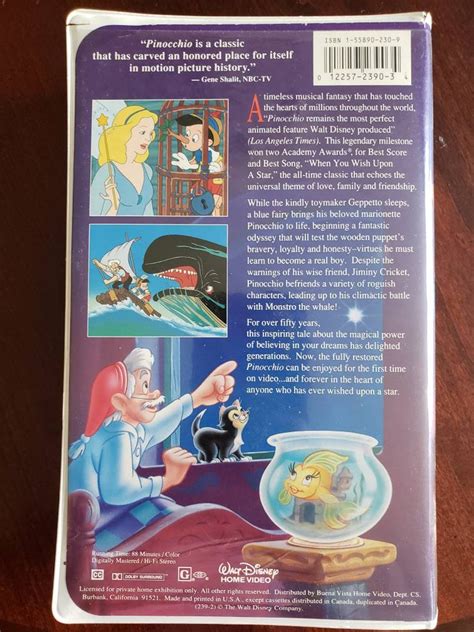 Pinocchio Vhs Walt Disneys Masterpiece Collection Clamshell The Best