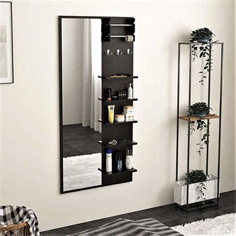 Bluewud Rico Mini Engineered Wood Wall Mount Dressing Table Mirror With Shelves Wenge