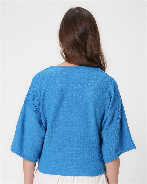 Riachuelo Blusa Feminina Texturizada Decote V Azul Ak By Riachuelo