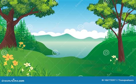 Cartoon Nature Landscape with Beautiful Scene Stock Vector ...