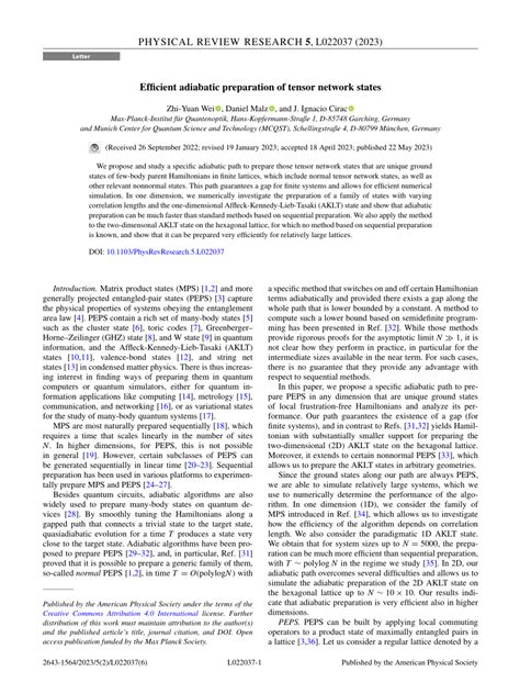 Pdf Efficient Adiabatic Preparation Of Tensor Network States