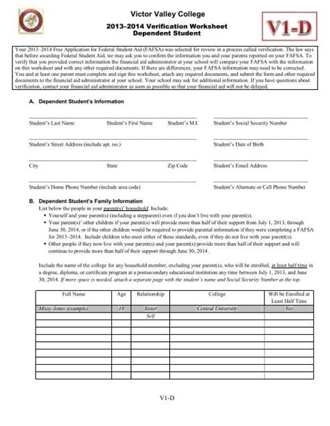 Verification Worksheets Dependent