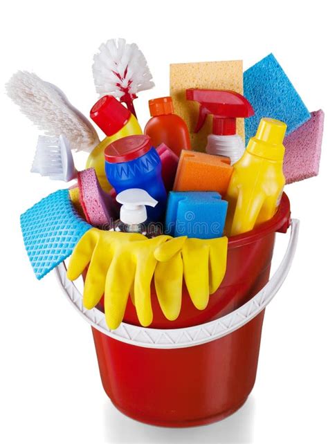 House Cleaning Equipment And Supplies In Bucket Stock Photo Image