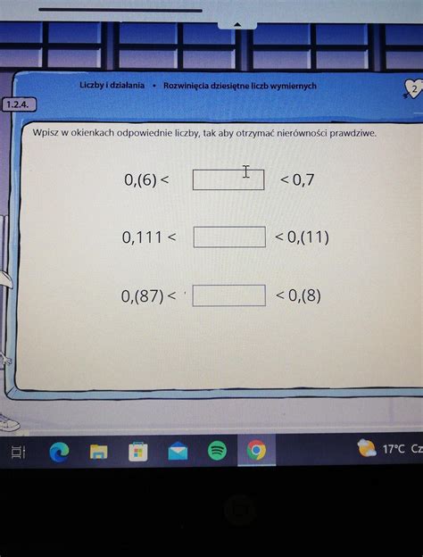 Wpisz w okienkach odpowiednie liczby tak aby otrzymać nierówności