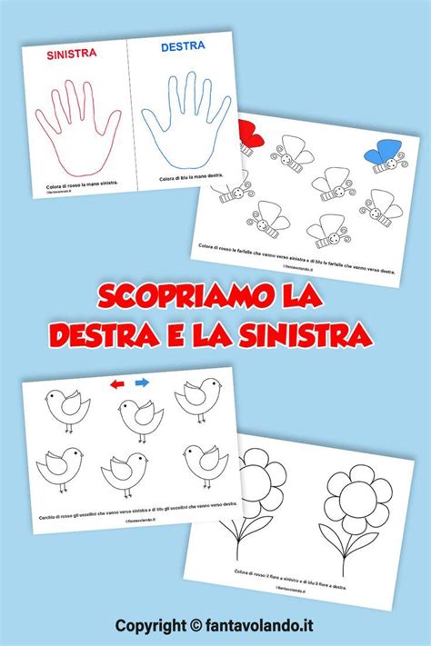 Schede per i bambini di 5 anni destra e sinistra Attività scuola