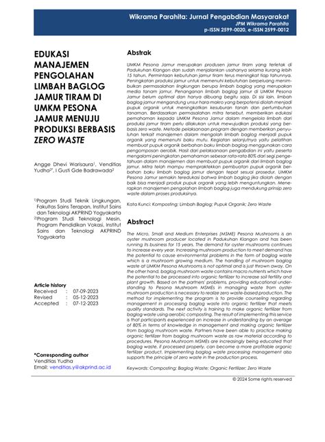 Pdf Edukasi Manajemen Pengolahan Limbah Baglog Jamur Tiram Di Umkm