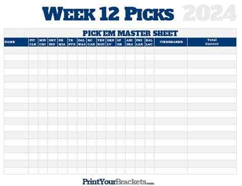 Nfl Week 12 Picks Master Sheet Grid 2024