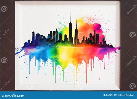 NYC New York City, USA Rainbow Silhouette City Skyline Manhattan Stock ...