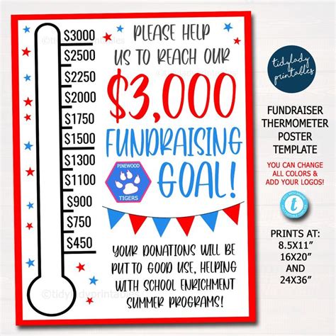 School Fundraising Goal Poster School Pto Pta Sponsorship Donations