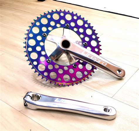 Oilslick 56t Hollowtech Crankset 130bcd 24mm Spindle 170mm Arm 115mm Spindle Length For Folding