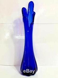 40cm Tall XL MURANO SAPPHIRE BLUE ART GLASS FINGER VASE Hand Blown Rare