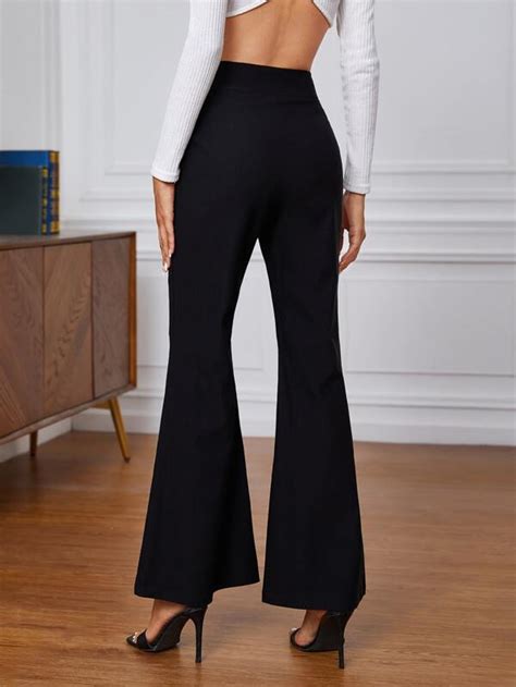 Shein Privé Solid Overlap Waist Flare Leg Pants Shein Usa