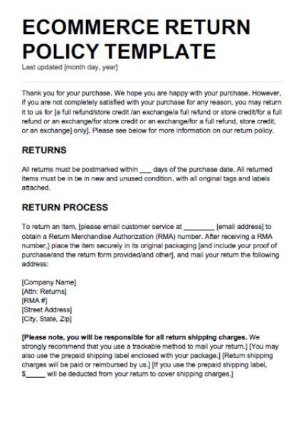 An Image Of A Policy Template With The Textecommer Return Policy