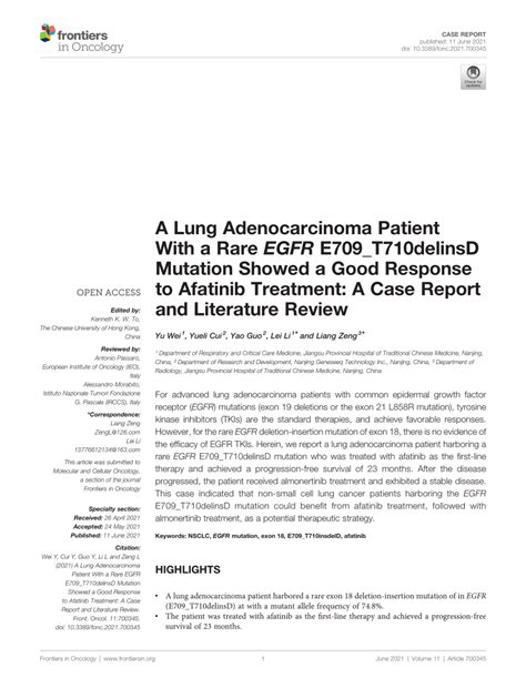 Pdf A Lung Adenocarcinoma Patient With A Rare Egfr E709t710delinsd