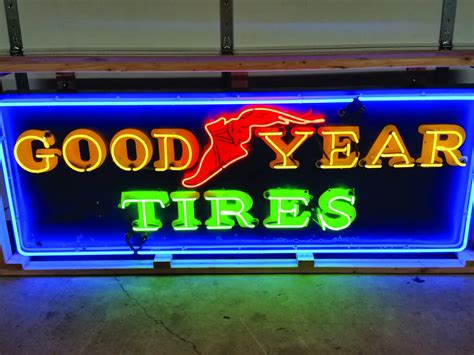 Goodyear Tires Porcelain Neon Sign 1940s Original 20x60in Auburn