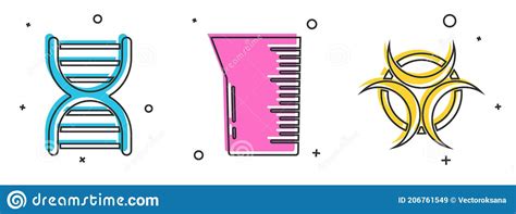 Set DNA Symbol Laboratory Glassware Or Beaker And Biohazard Symbol