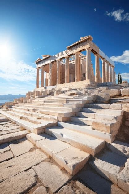 Premium Ai Image A Stone Steps Leading Up To A Building