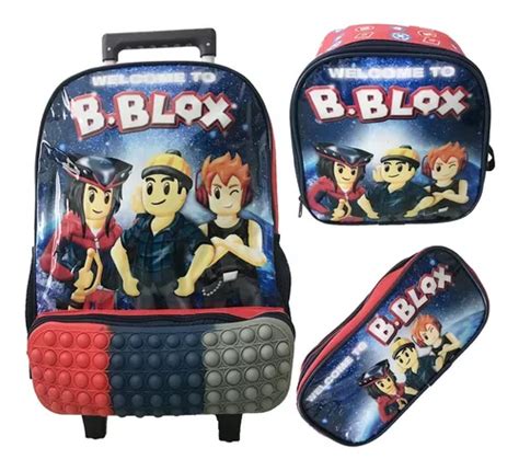 Mochila Rodinha Infantil Escolar C Estojo Lancheira Roblox